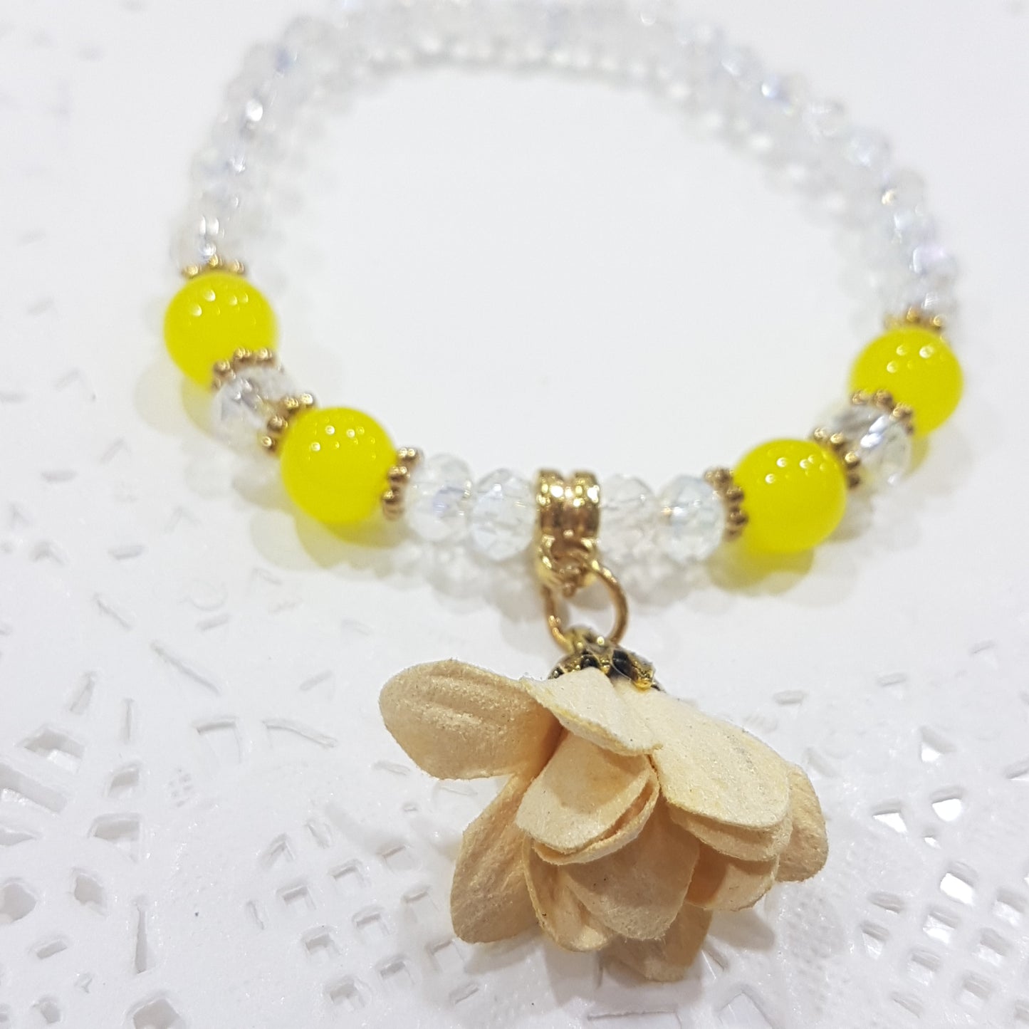 Crystal Glass Yellow Beaded Flower Bracelet