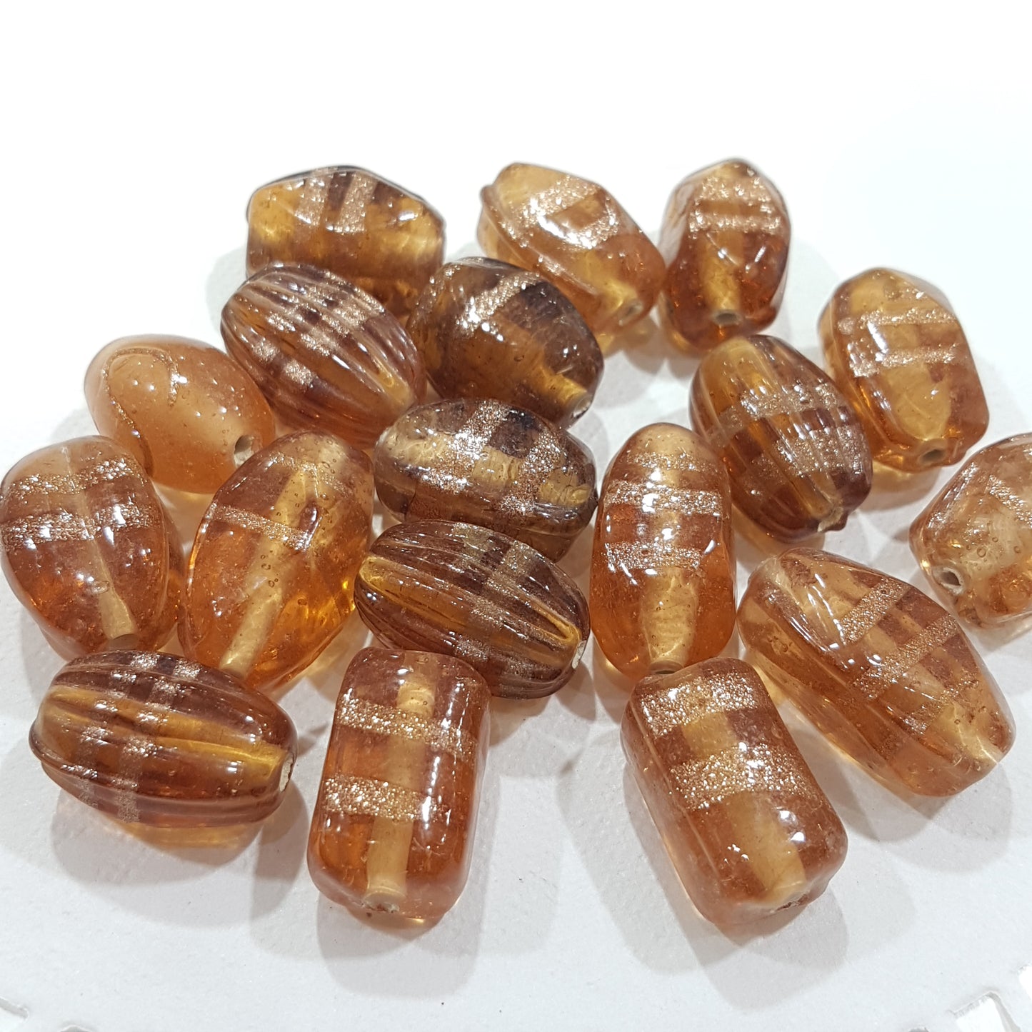 100g Topaz and Gold Lampwork Beads