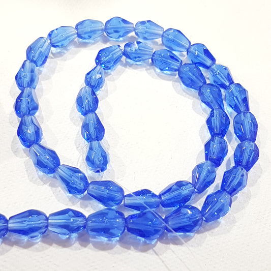 9x6mm Blue Glass Teardrop Beads