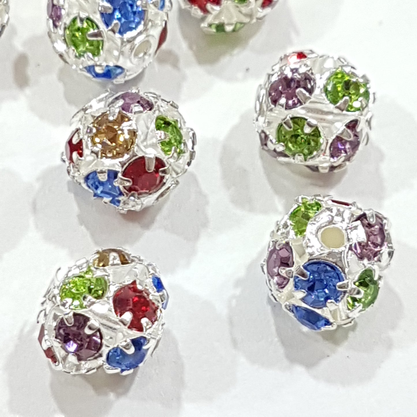 10pc 8mm Multi Colour Rhinestone Bead
