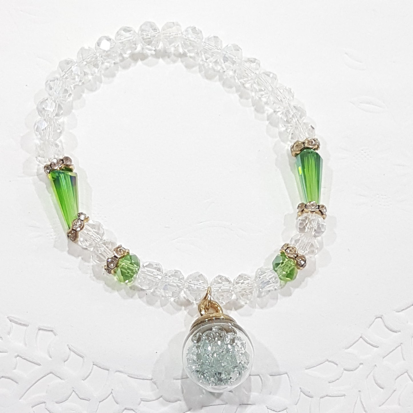 Green Bauble Crystal Beaded Bracelet