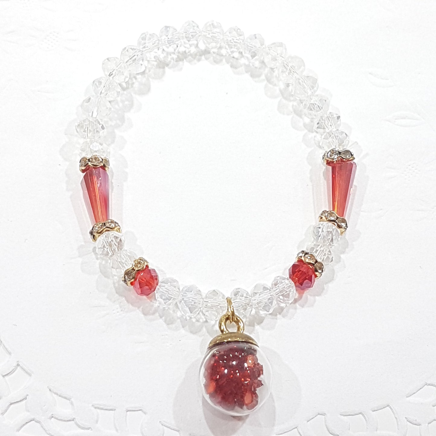 Red Bauble Crystal Beaded Bracelet