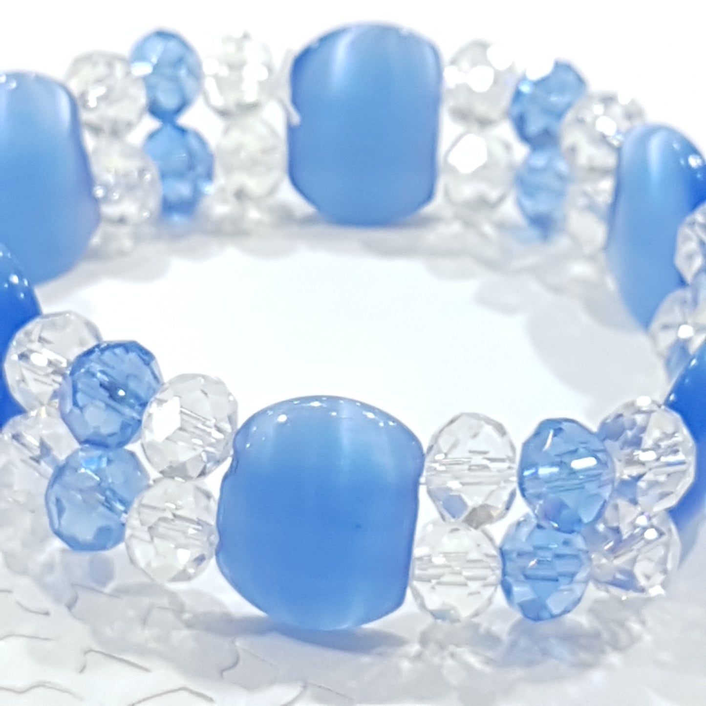 Blue Cats Eye Crystal Beaded Bracelet