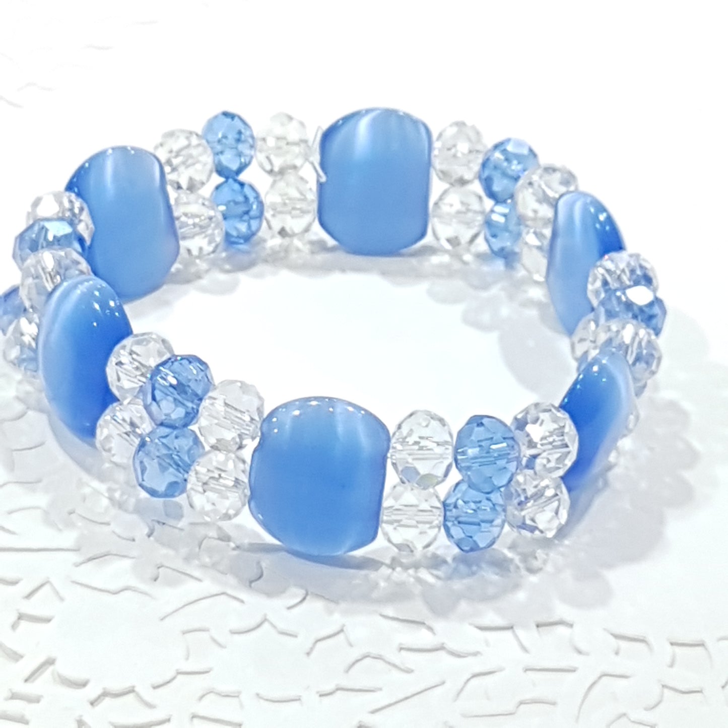 Blue Cats Eye Crystal Beaded Bracelet