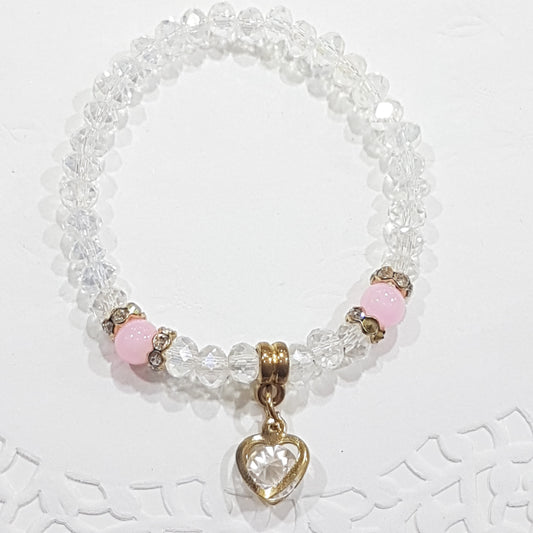 Pink Crystal Beaded Stretch Bracelet