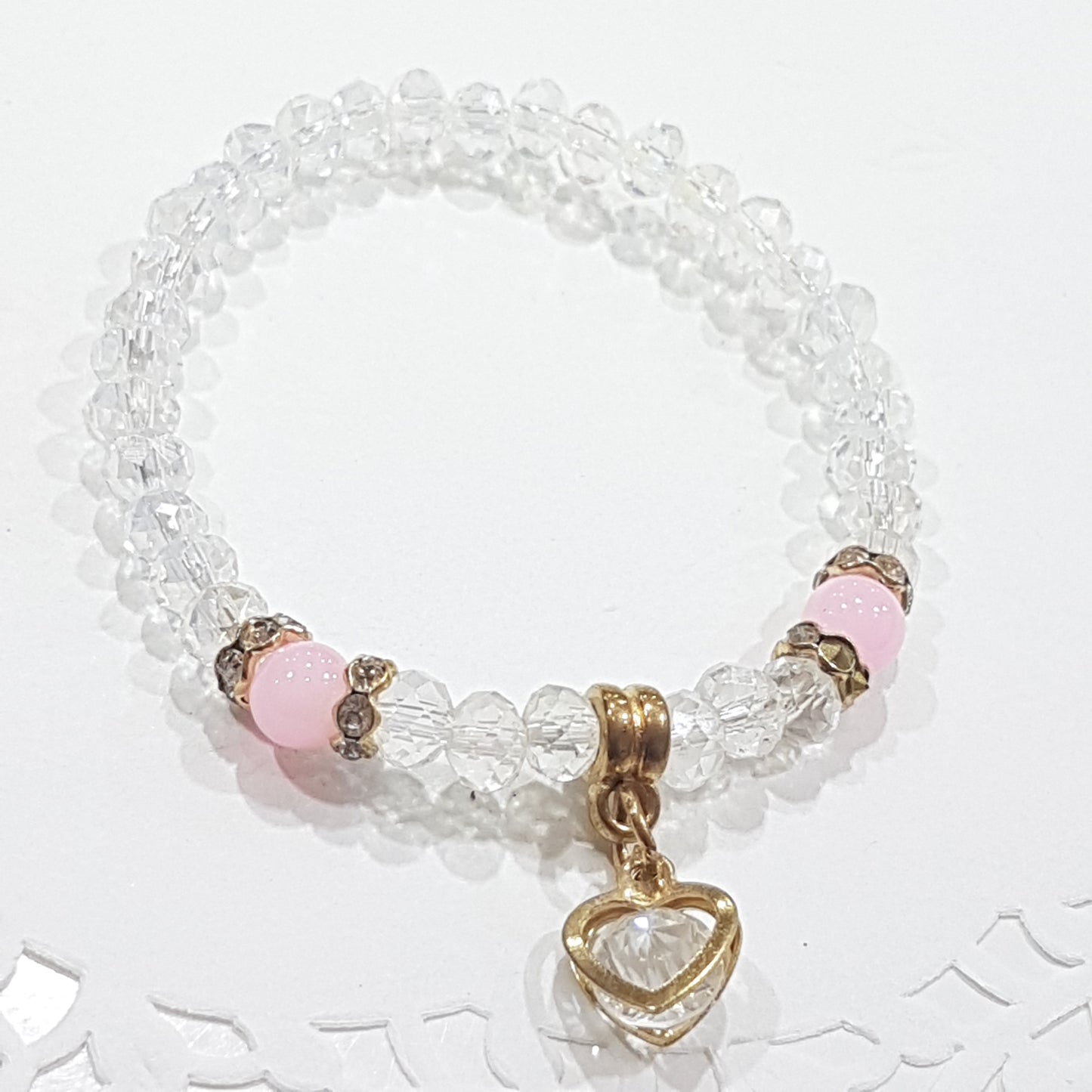 Pink Crystal Beaded Stretch Bracelet
