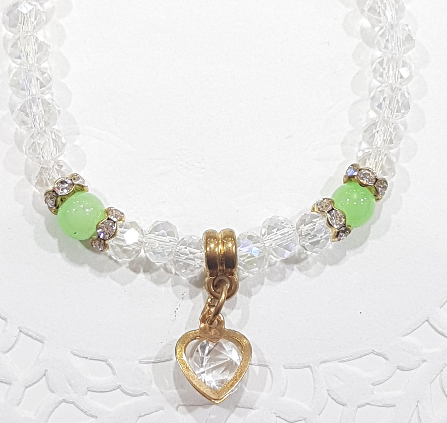 Green Crystal Beaded Stretch Bracelet
