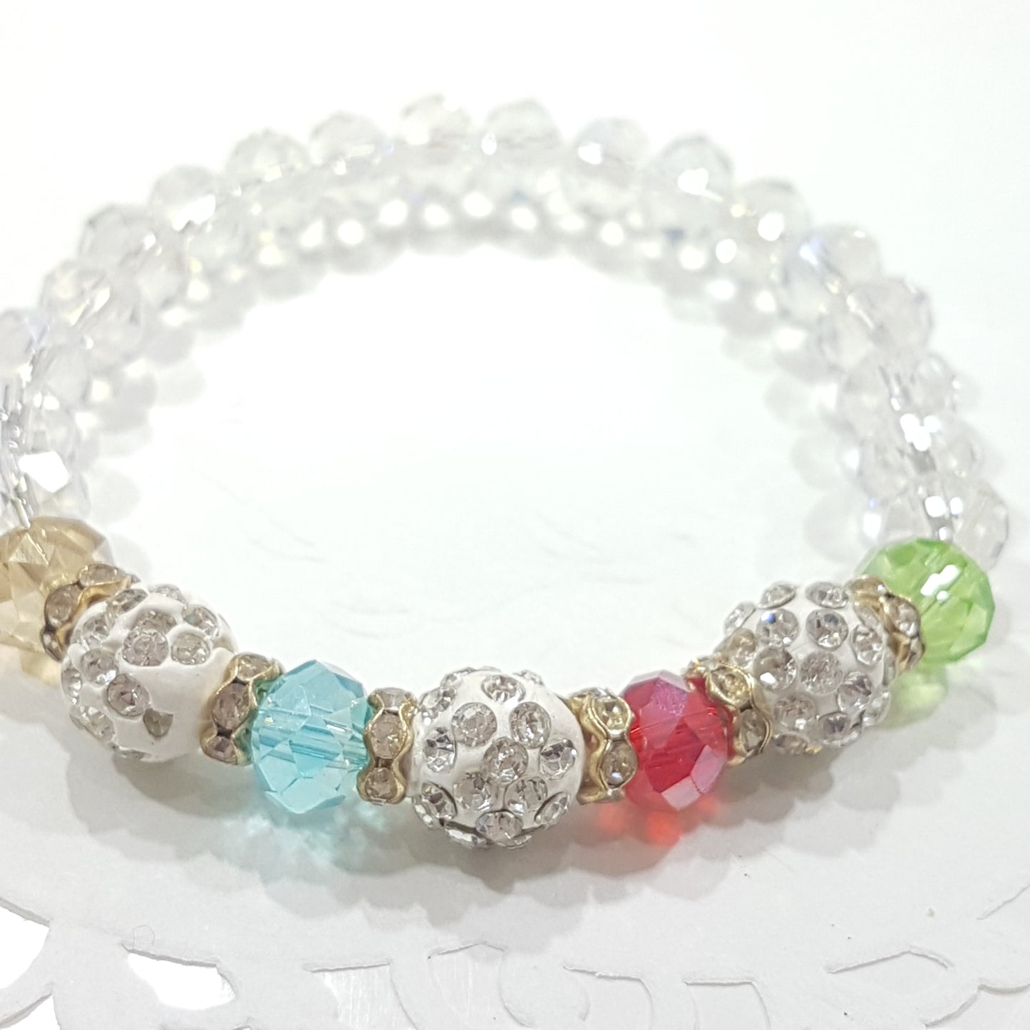 Rainbow Crystal Stretch Beaded Bracelet