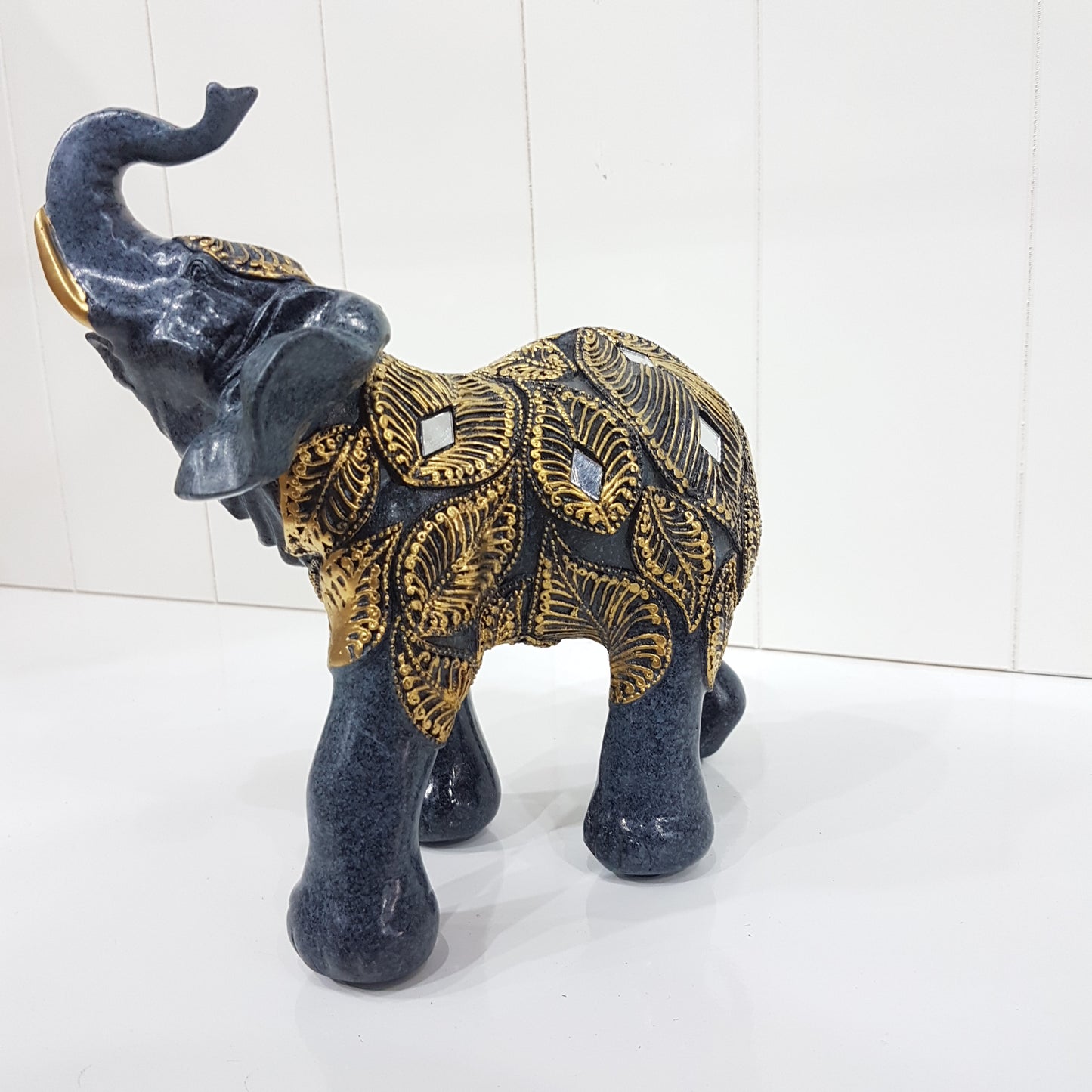 Resin Elephant with Peacock Feathers