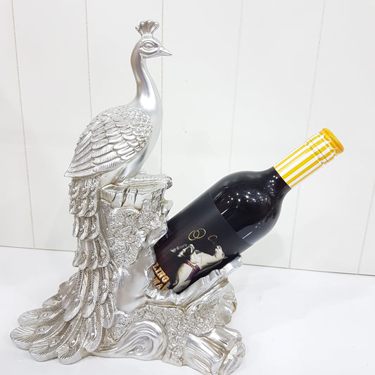 Silver Peacock Wine Holder