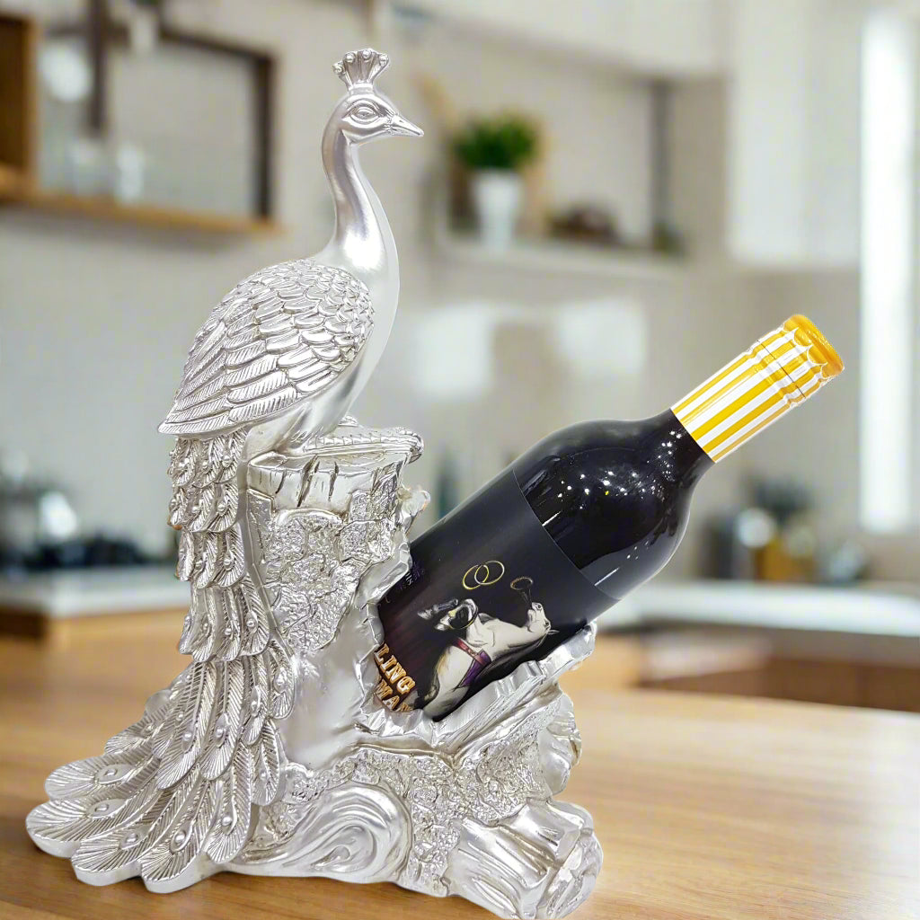 Silver Peacock Wine Holder