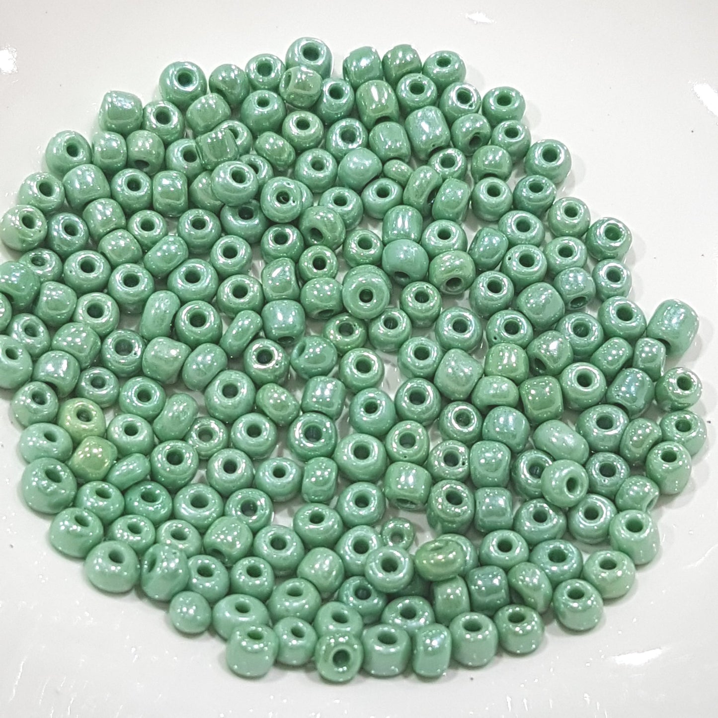 15g 3mm Pearl Green Seed Beads