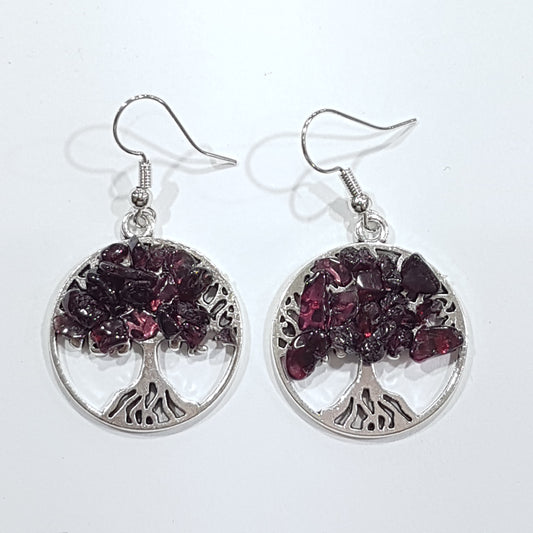 Garnet Tree Of Life Earrings