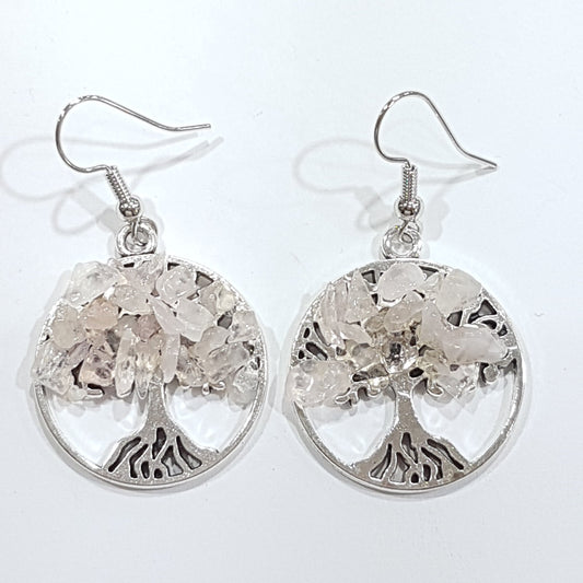 Rose Quartz Tree Of Life Earrings