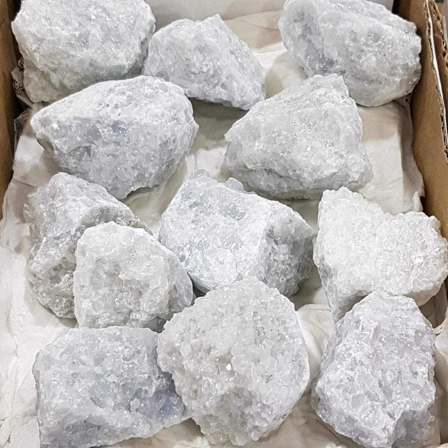 Box of Celestite Gemstones