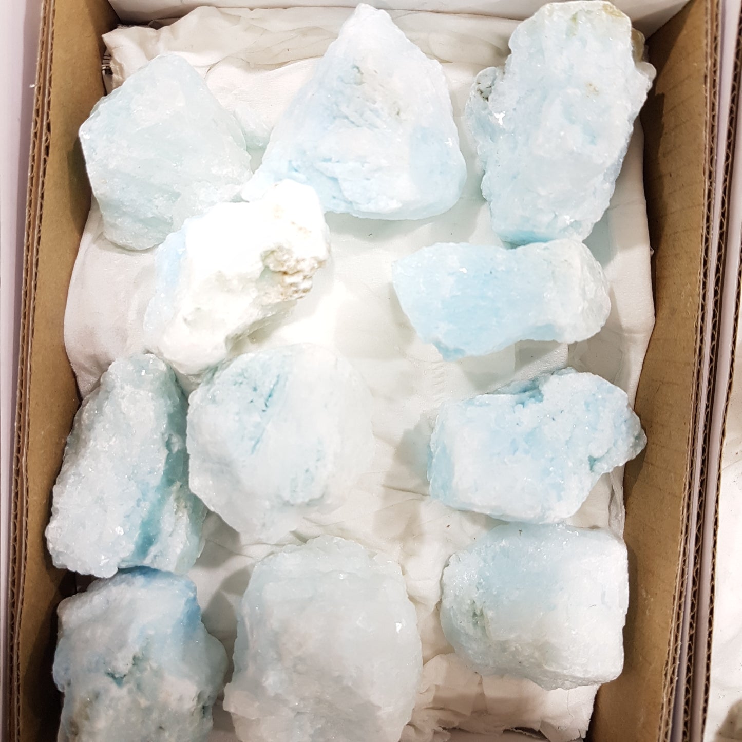 Box of Blue Aragonite Gemstones