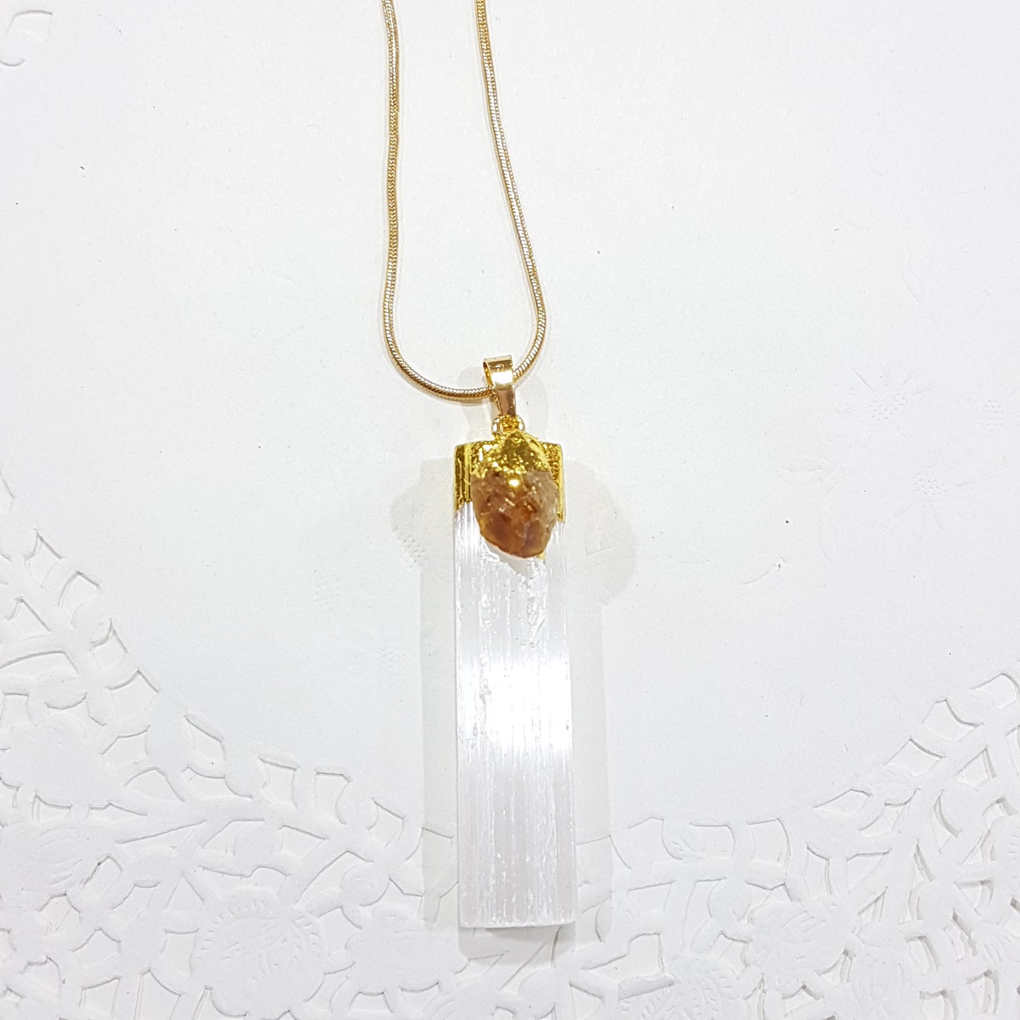 Selenite and Citrine Crystal Necklace