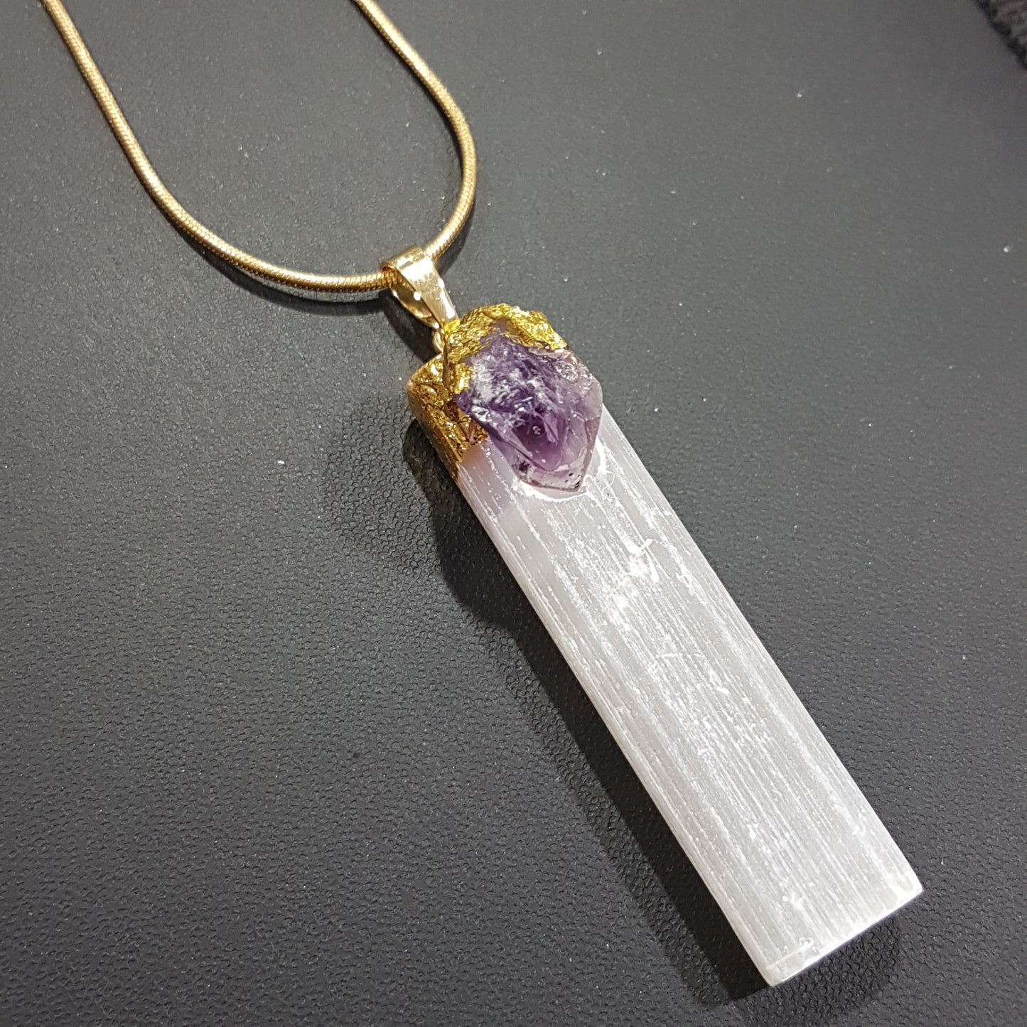 Selenite and Amethyst Crystal Necklace