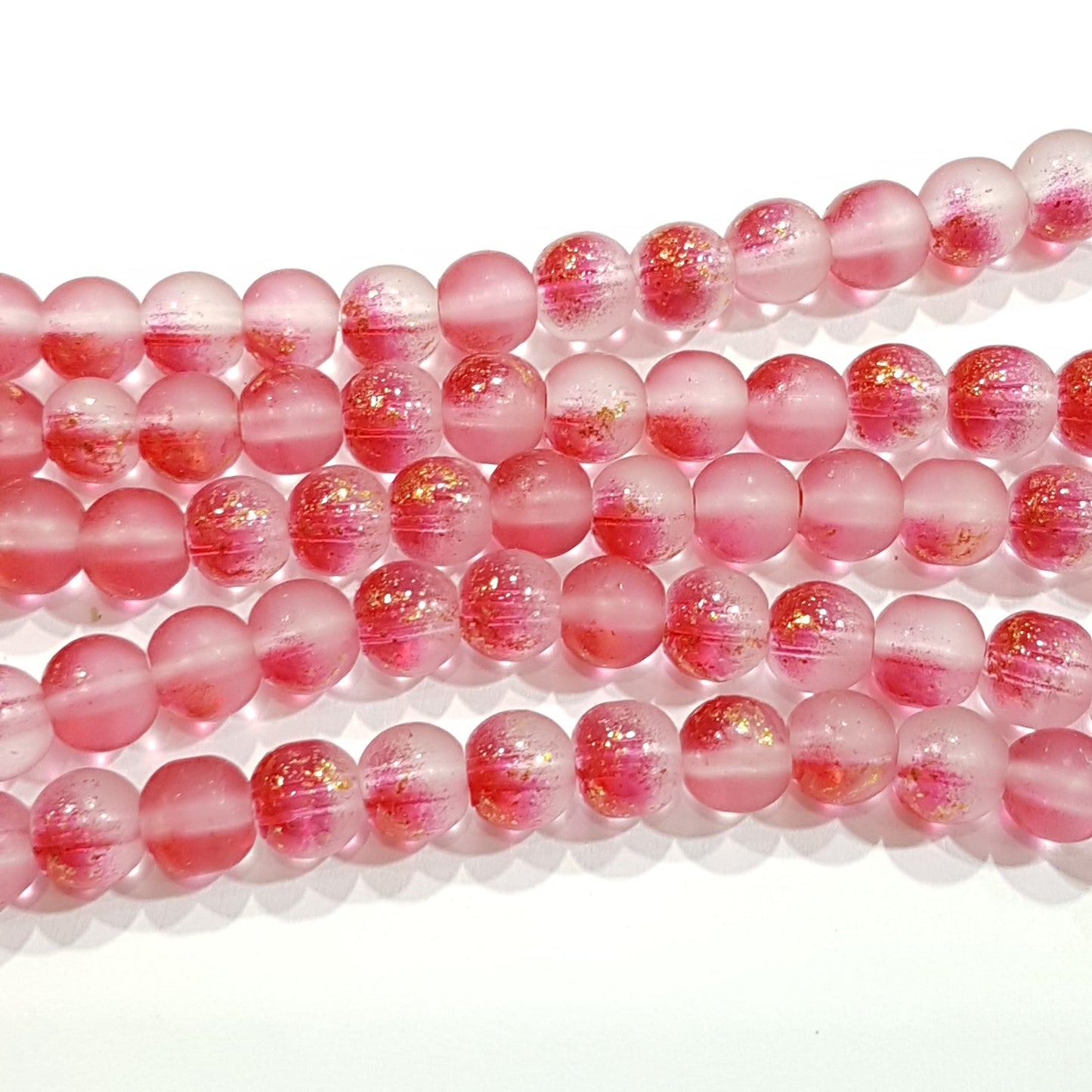 6mm Pink Frosted Glitter Glass Beads