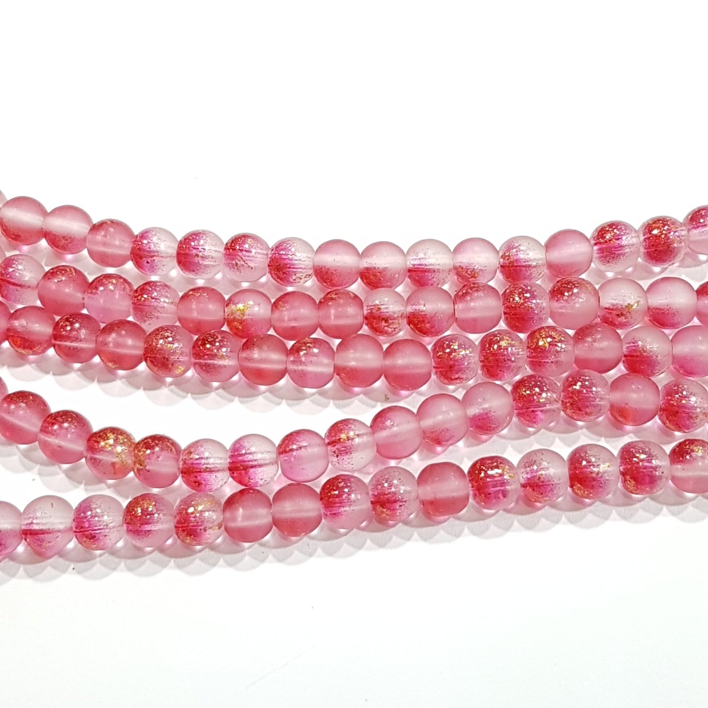 6mm Pink Frosted Glitter Glass Beads