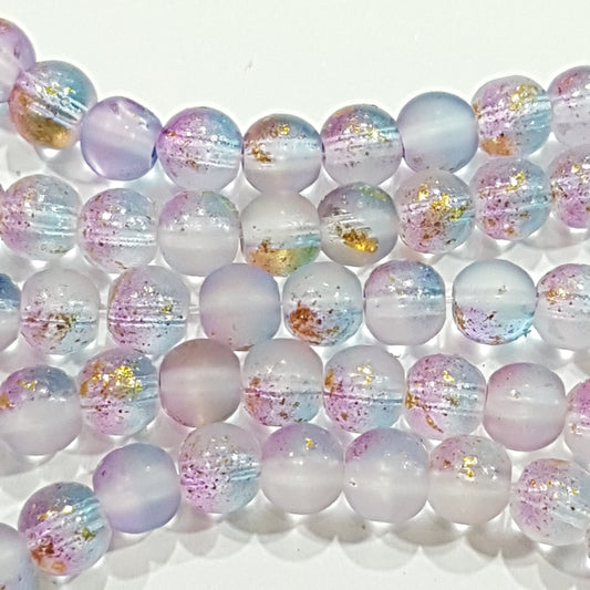 6mm Light Purple Frosted Glitter Glass Beads