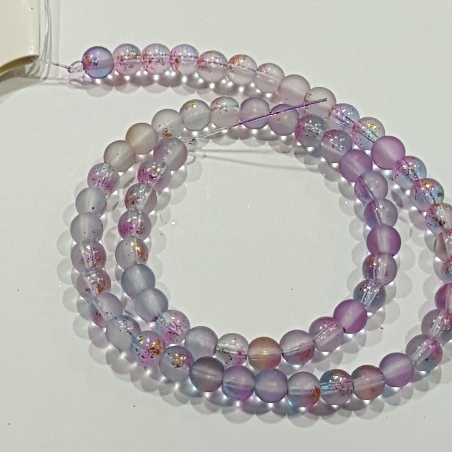 6mm Light Purple Frosted Glitter Glass Beads