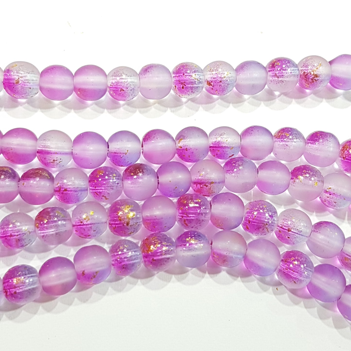 6mm Purple Frosted Glitter Glass Beads