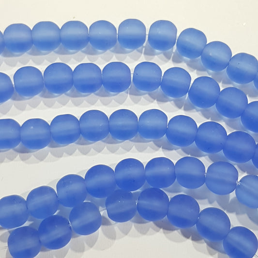 6mm Light Blue Frosted Glass Beads