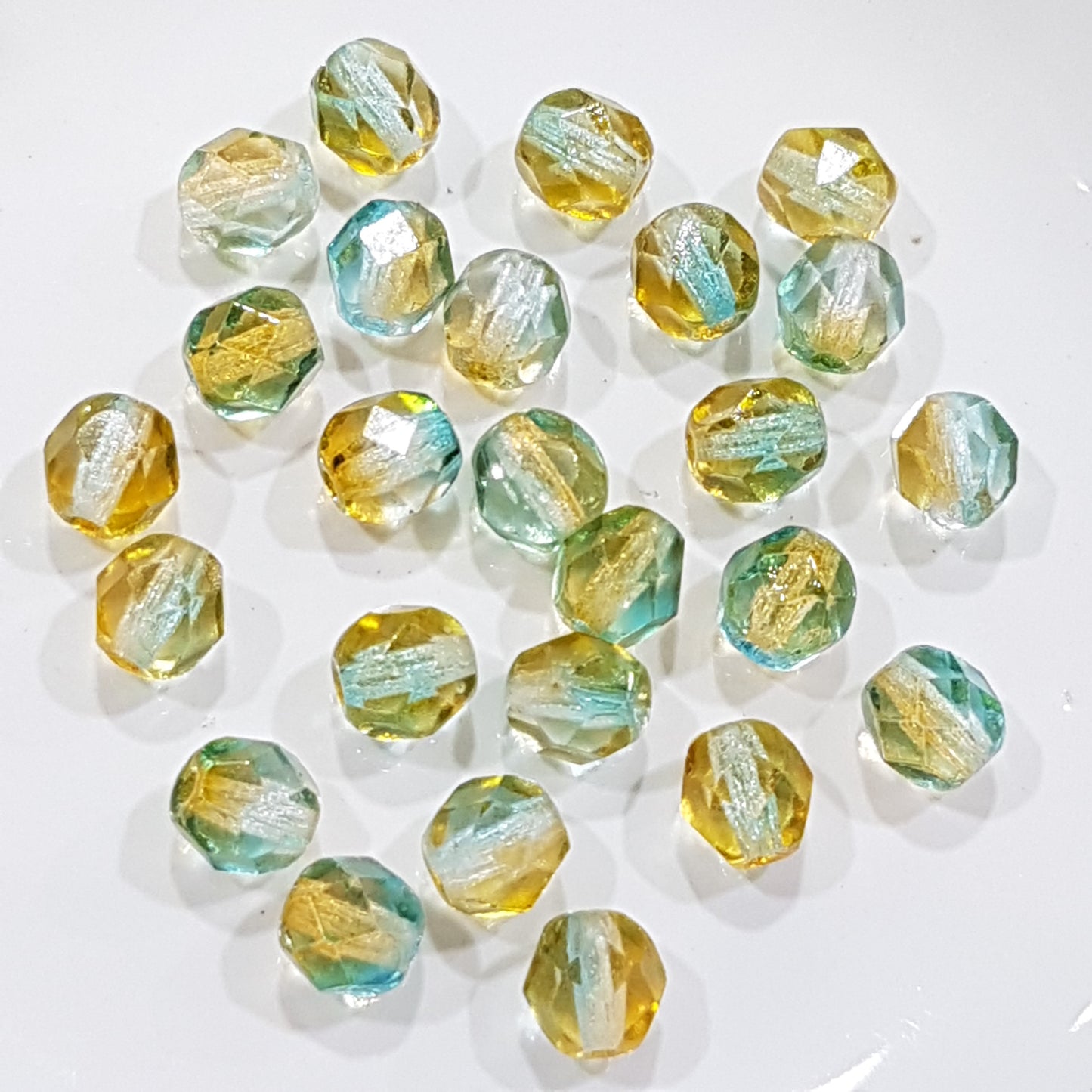 6mm Yellow/Blue Czech Firepolish Beads