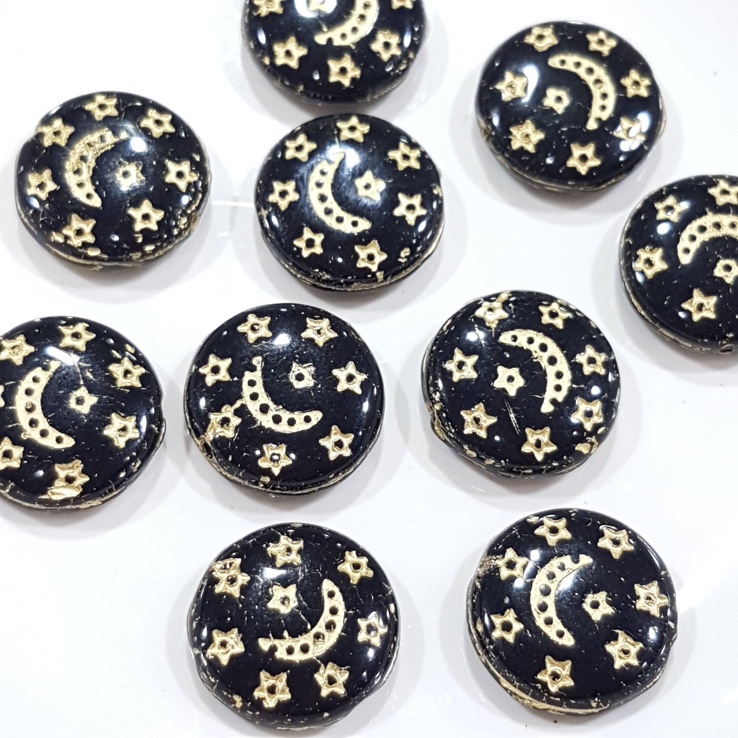 10pc Czech Gold Inlaid Moon Star Beads