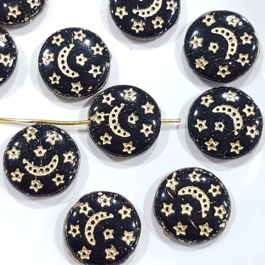 10pc Czech Gold Inlaid Moon Star Beads