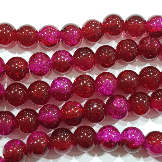 Red and Fuchsia Crackle Glass Beads