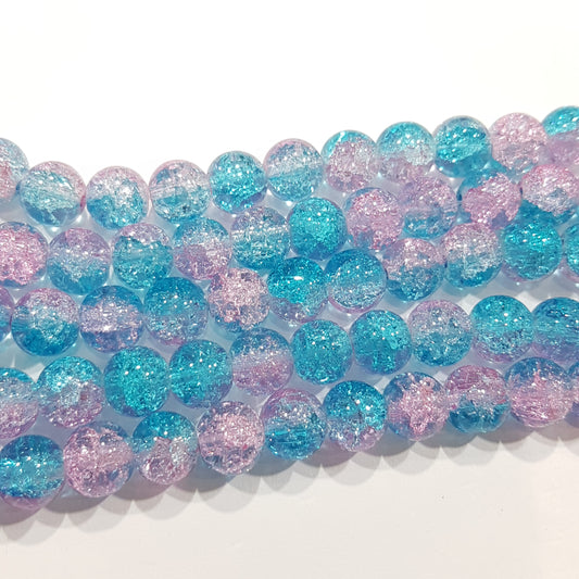 Blue and Pink Crackle Glass Beads
