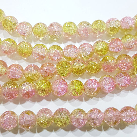 Green and Pink Crackle Glass Beads