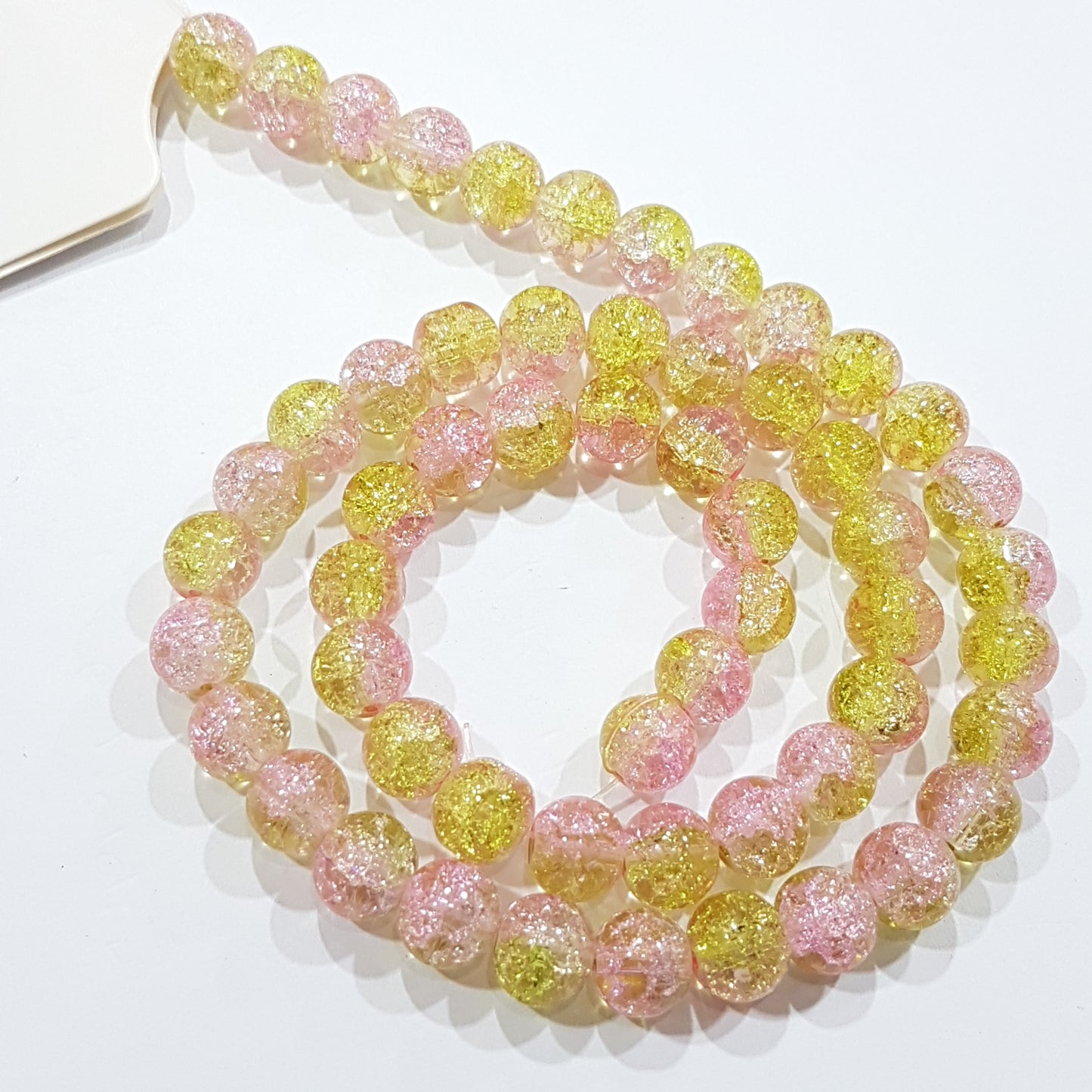 Green and Pink Crackle Glass Beads