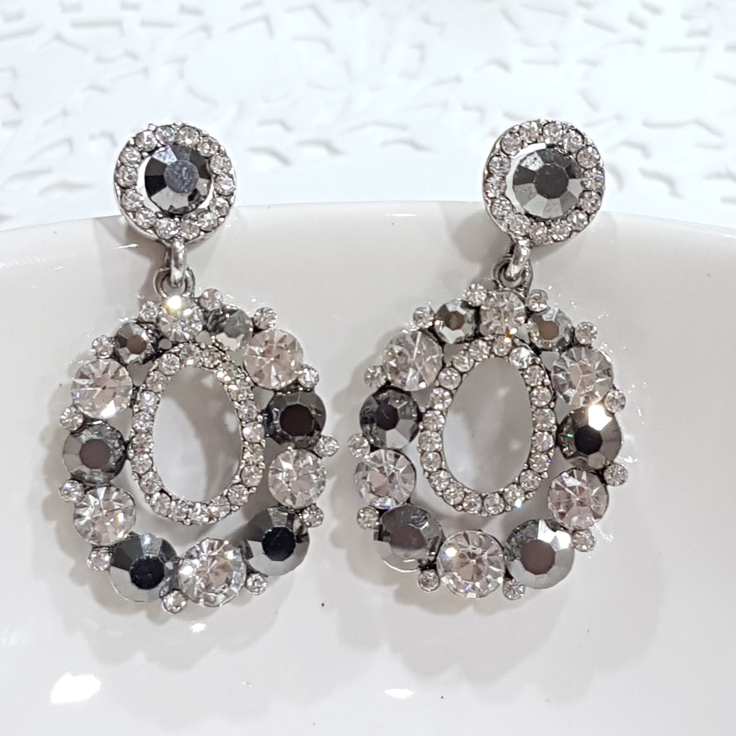 Grey Diamante Rhinestone Earrings