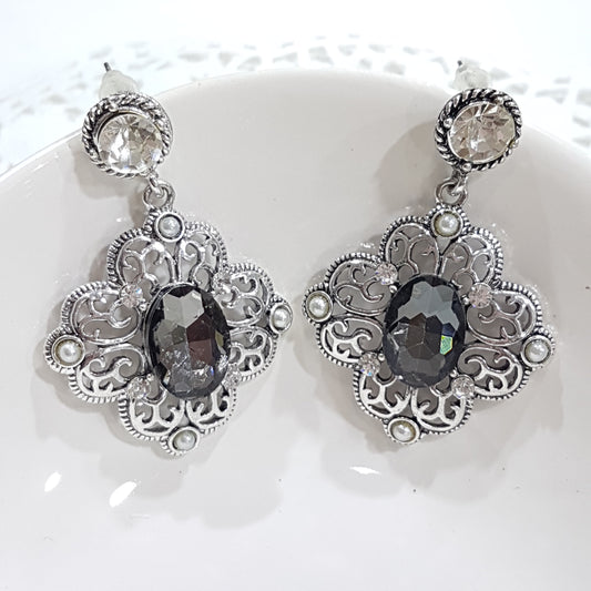 Grey Rhinestone Earrings