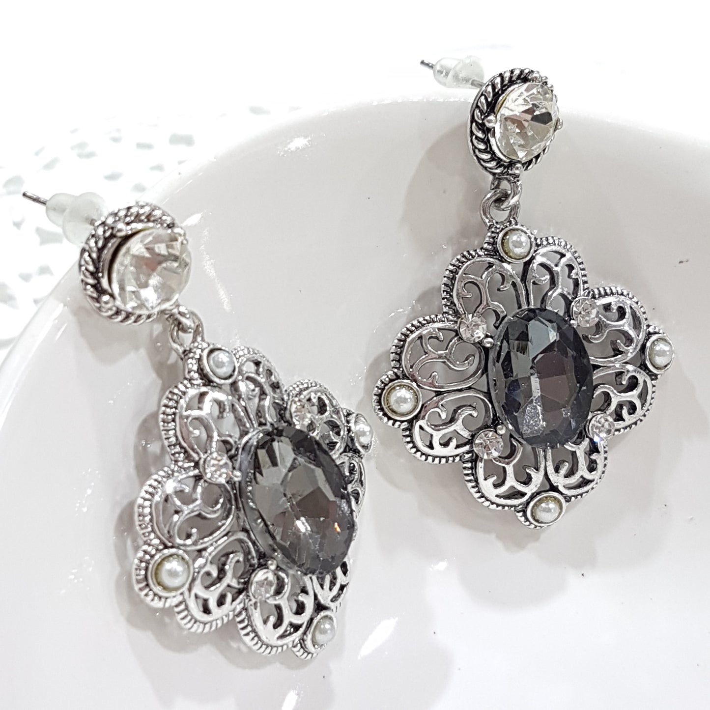Grey Rhinestone Earrings