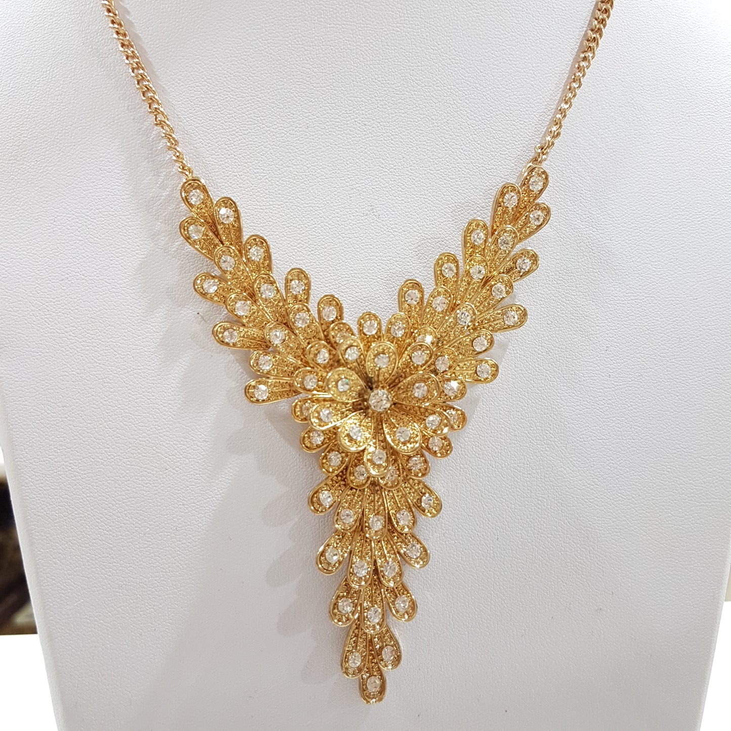 Gold Rhinestone Floral Necklace