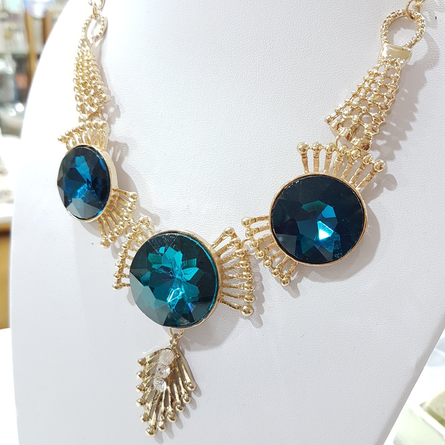 Blue Rhinestone Statement Necklace