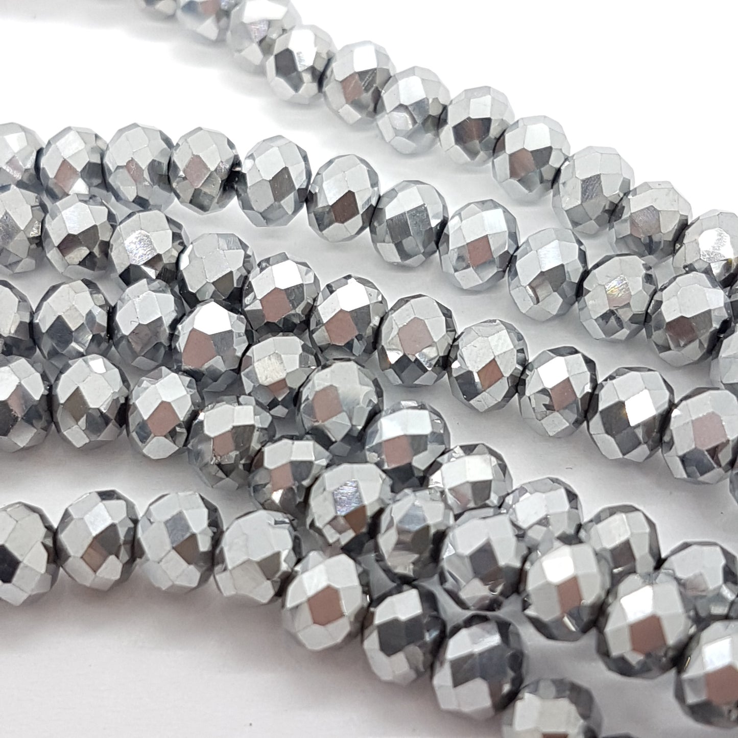 Metallic Silver Crystal Rondelle Beads