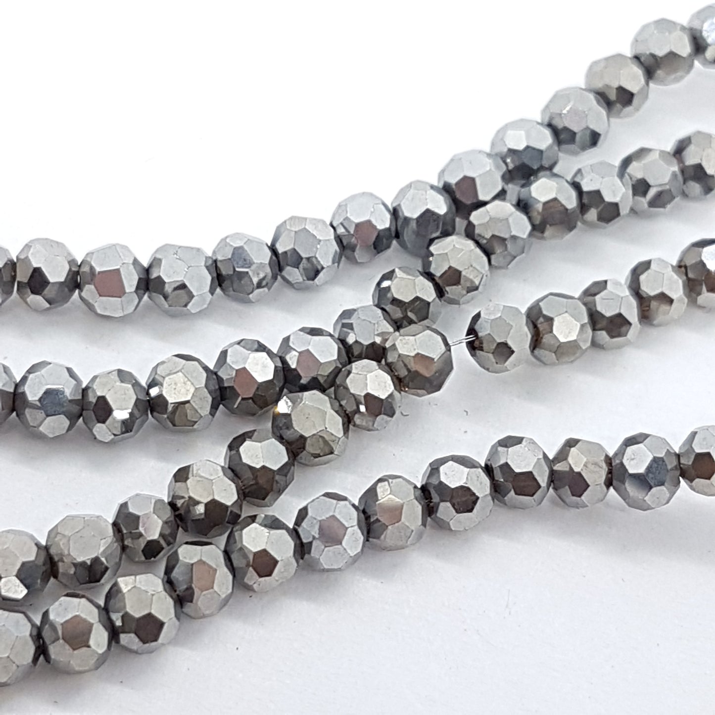 Metallic Silver Faceted Crystal Glass Beads