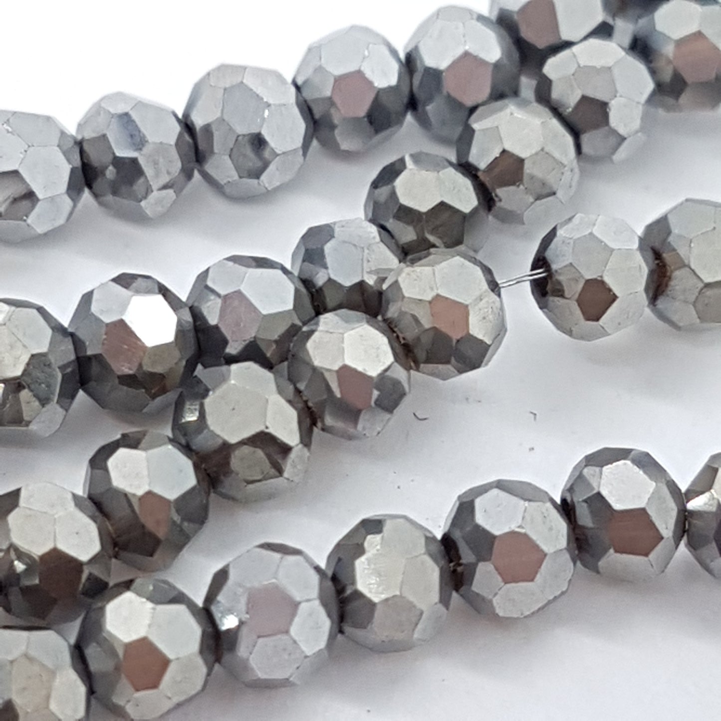 Metallic Silver Faceted Crystal Glass Beads
