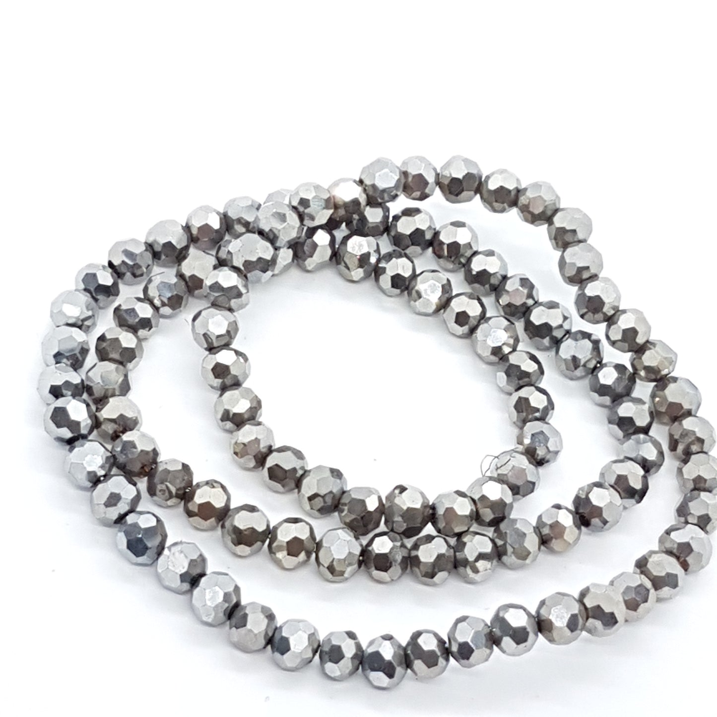Metallic Silver Faceted Crystal Glass Beads