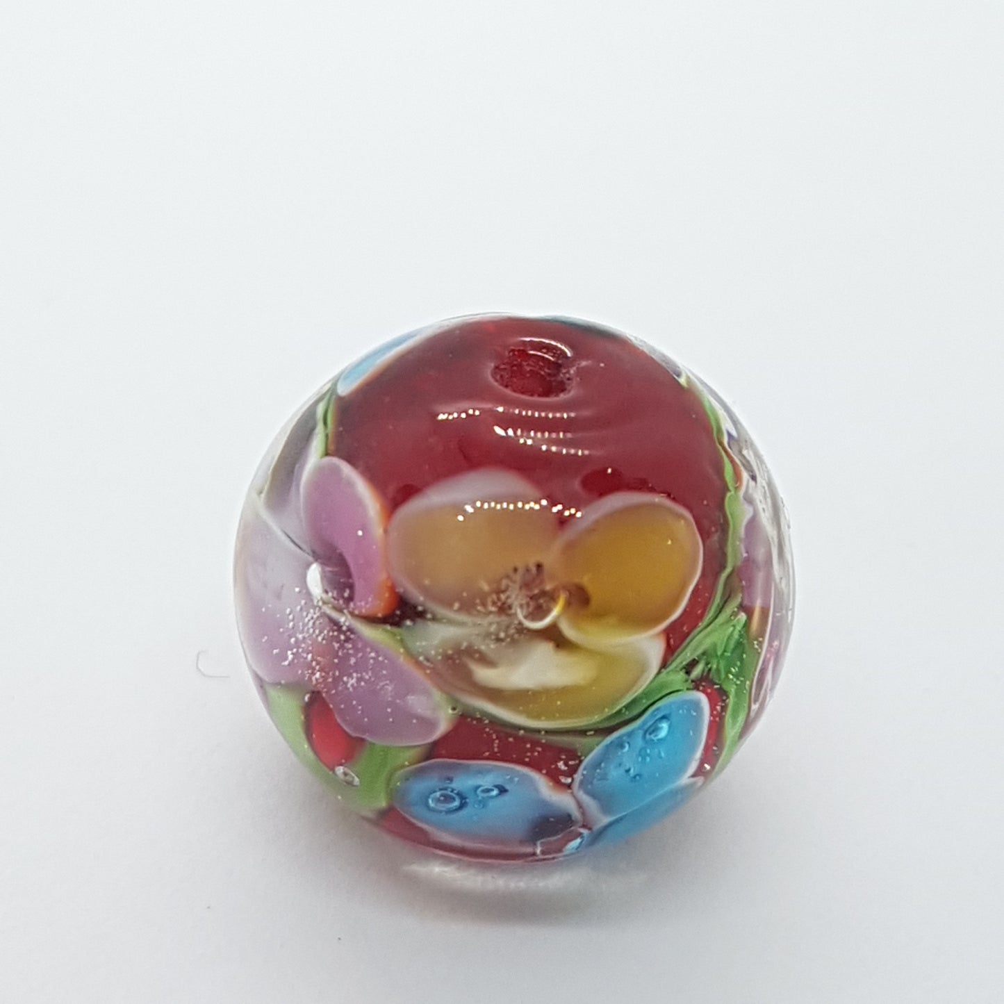 15mm Red Floral Lampwork Glass Bead