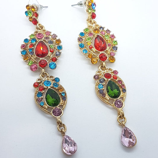 Multicolour Long Rhinestone Earrings