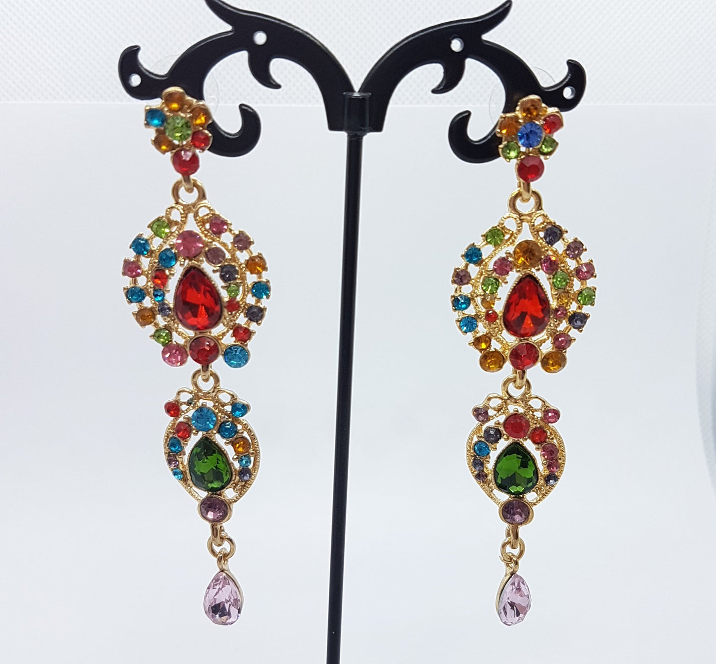 Multicolour Long Rhinestone Earrings