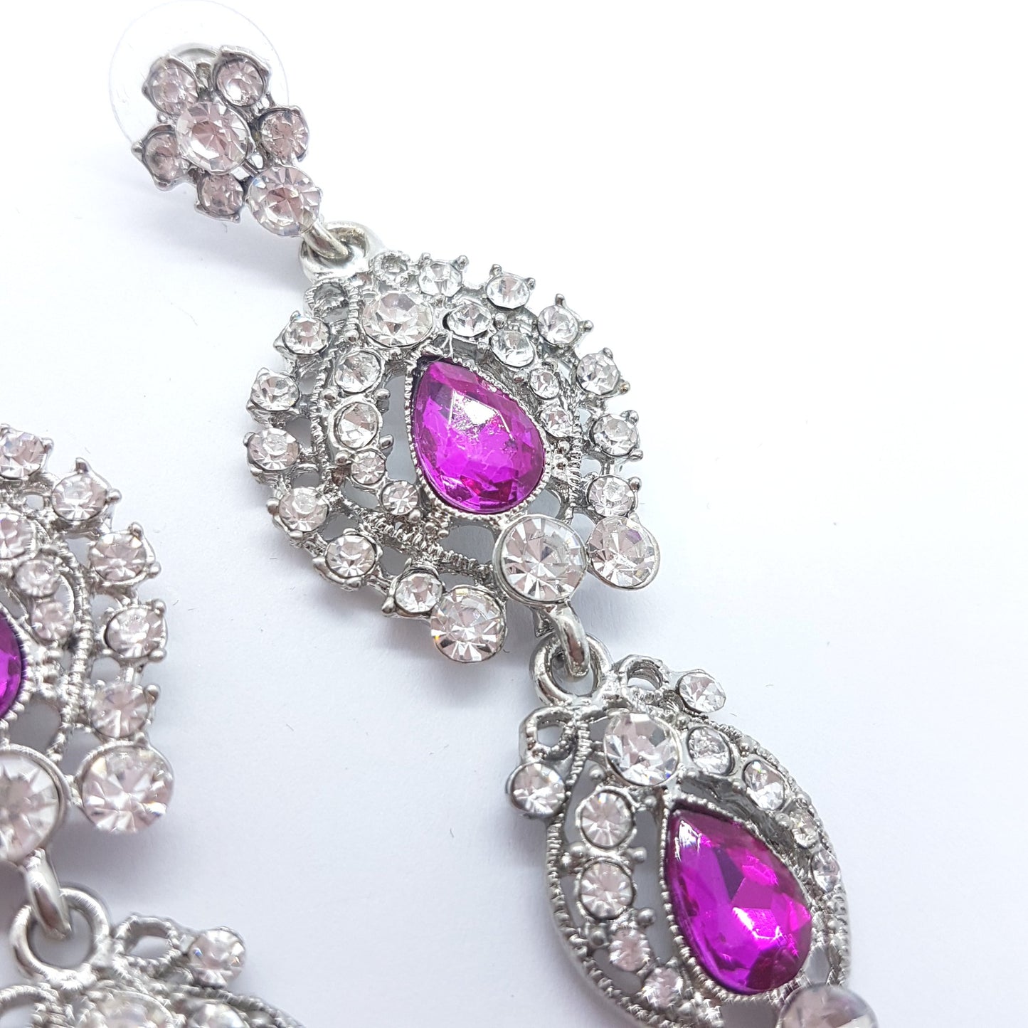 Long Fuchsia Rhinestone Earrings