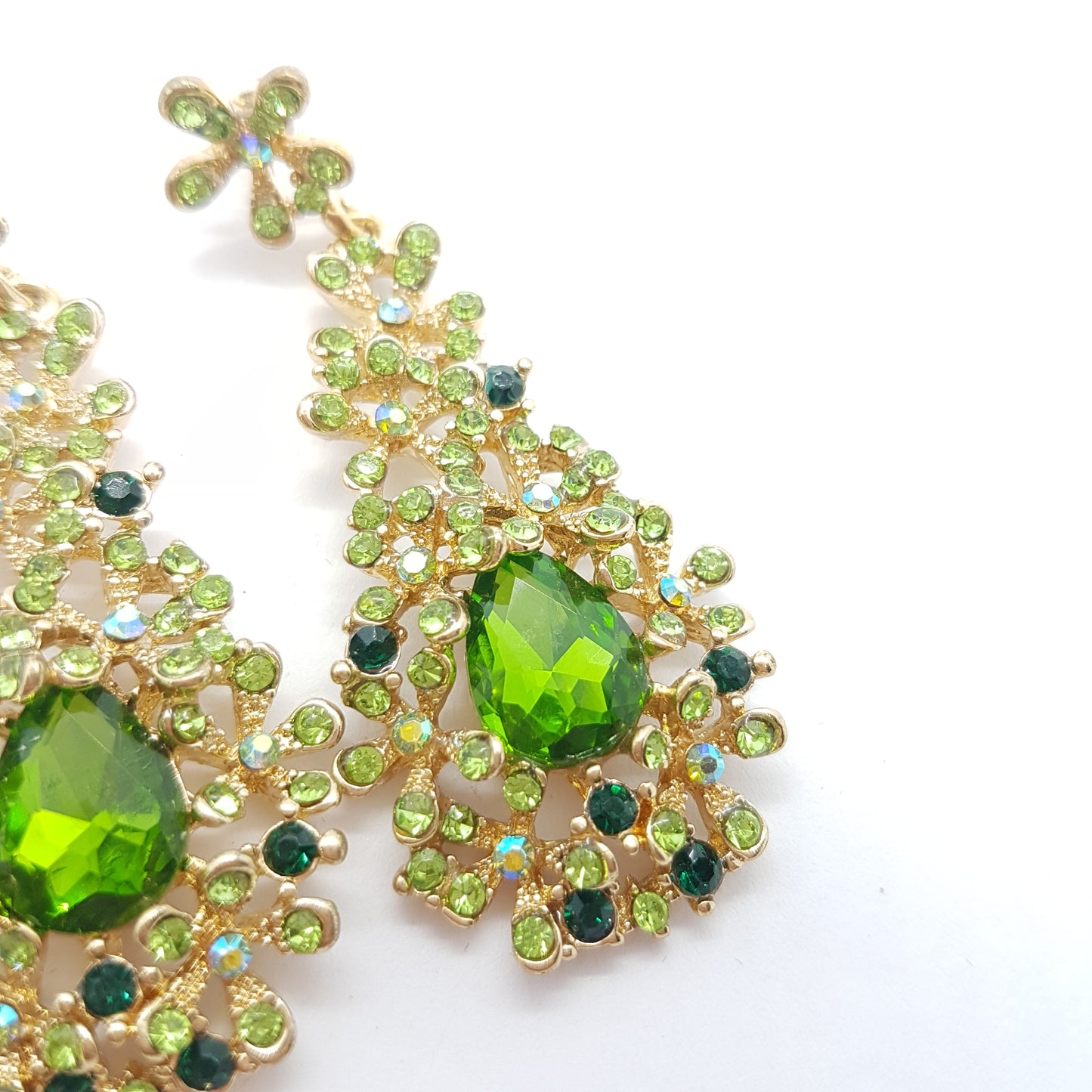 Green Floral Drop Rhinestone Earrings
