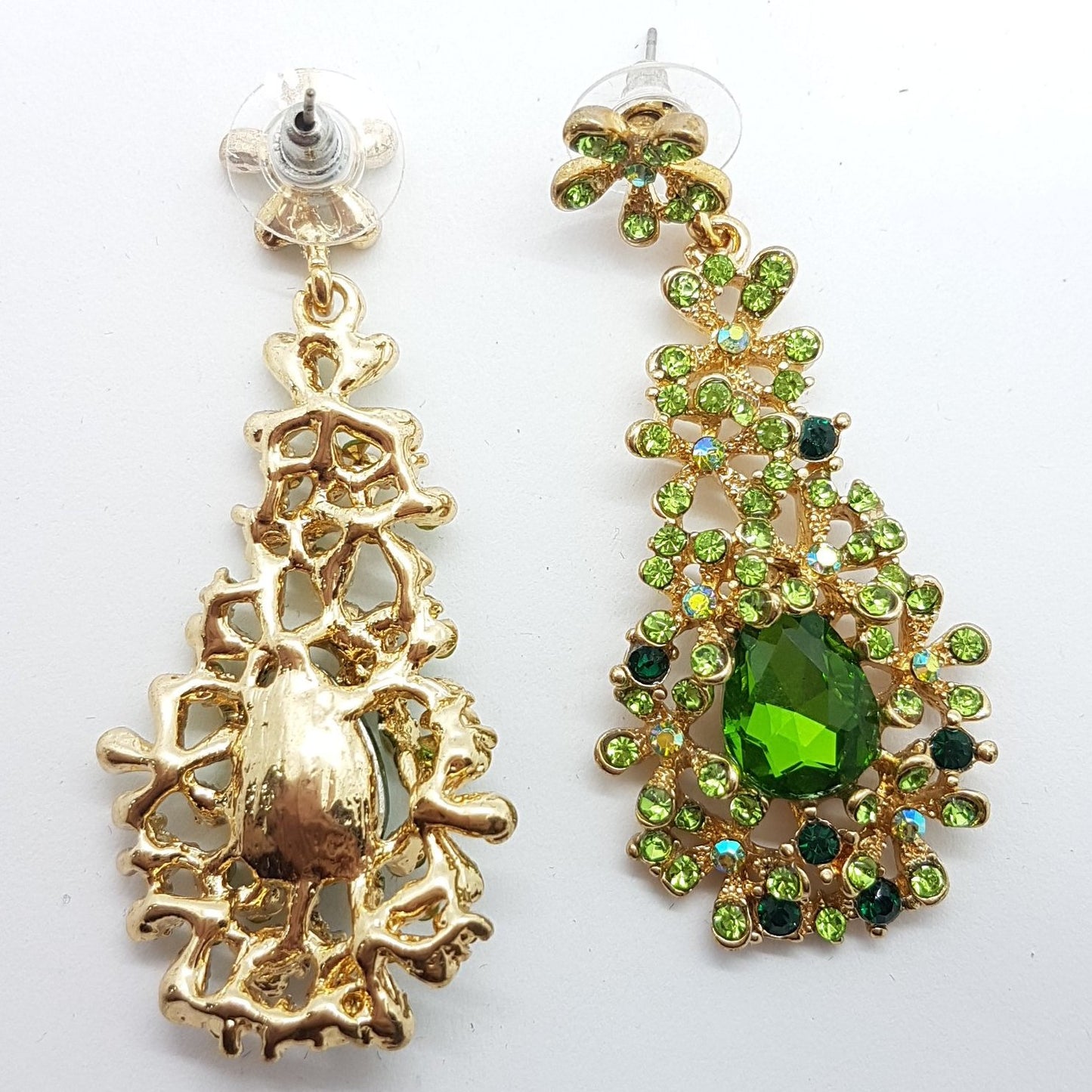 Green Floral Drop Rhinestone Earrings